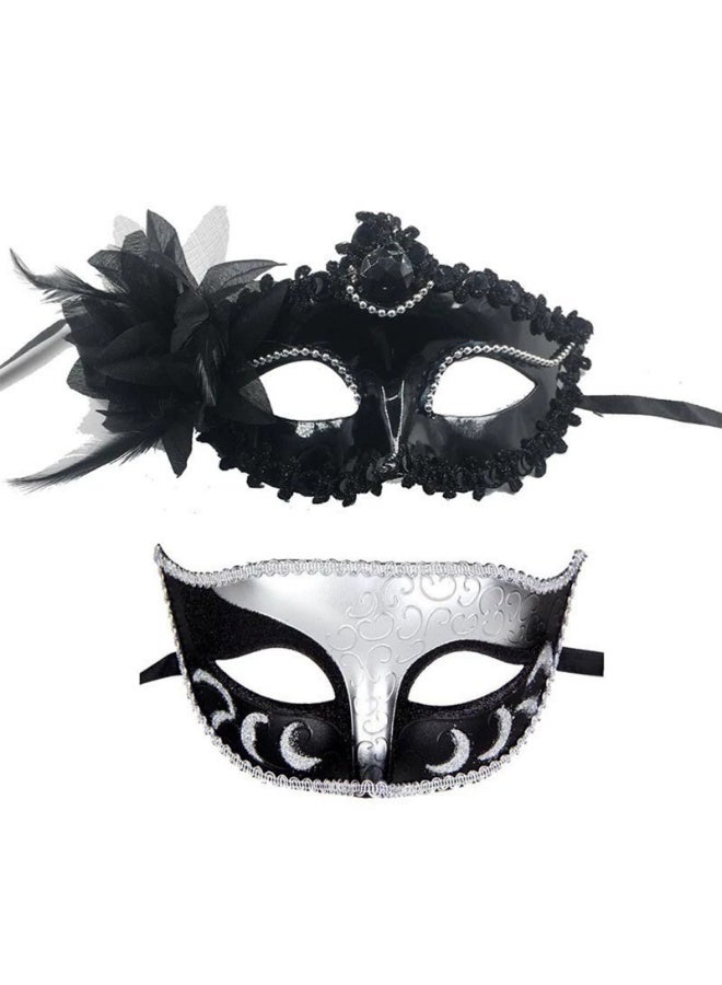 Half Face Mask Venetian Masquerade Eye Mask Black Exquisite Women Men Carnival Party Decoration,2 PCS - Image 2